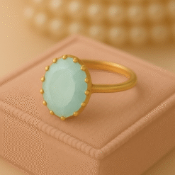 Kissmis Anti-Tarnish Matte-Finish Aqua Diamond-Cut Oval Ring – Gold