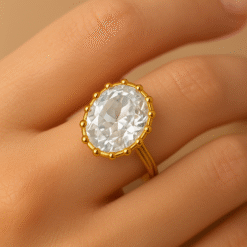 Kissmis Anti-Tarnish Crystal White Oval Ring – Gold-Tone