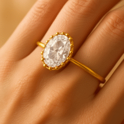 Kissmis Anti-Tarnish Crystal White Oval Ring – Gold-Tone
