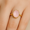 Kissmis Anti-Tarnish Oval Light Pink Gemstone Ring – Gold Finish