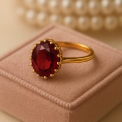 Kissmis Anti-Tarnish Maroon Oval Sapphire Ring – Gold Finish