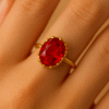 Kissmis Anti-Tarnish Oval Red Gemstone Ring – Gold Finish