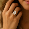 Kissmis Anti-Tarnish Rectangular Clear Gemstone Ring – Gold Finish