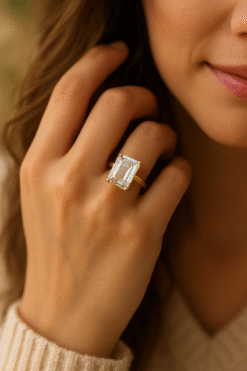 Kissmis Anti-Tarnish Rectangular Clear Gemstone Ring – Gold Finish