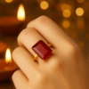 Kissmis Anti-Tarnish Rectangular Red Gemstone Ring – Gold Finish