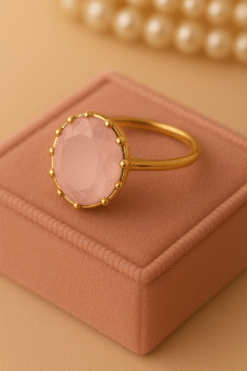 Kissmis Anti-Tarnish Matte-Finish Rose Pink Oval Ring – Gold-Tone