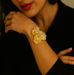 Kissmis Anti-Tarnish Blooming Petal Triple Flower Bracelet – Gold Finish