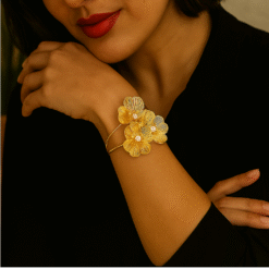 Kissmis Anti-Tarnish Blooming Petal Triple Flower Bracelet – Gold Finish