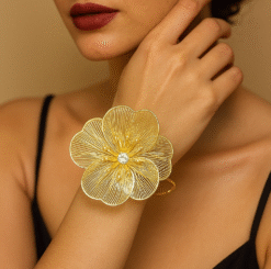 Kissmis Anti-Tarnish Blooming Petal Big Triple Flower Bracelet – Gold Finish