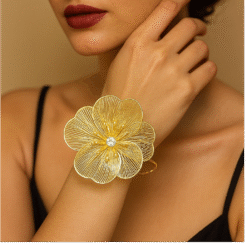 Kissmis Anti-Tarnish Blooming Petal Triple Flower Bracelet – Gold Finish
