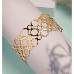 Kissmis Anti-Tarnish Openwork Circle Pattern Cuff Bracelet – Gold Finish