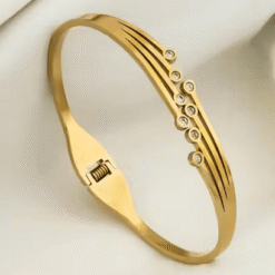 Kissmis Anti-Tarnish Stone-Studded Layered Bangle Bracelet – Gold Finish