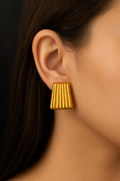Kissmis Anti-Tarnish Pleated Rectangle Stud Earrings