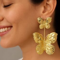 Kissmis Anti-Tarnish Radiant Gold Butterfly Statement Earrings