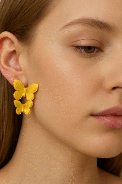 Kissmis Dual Butterfly Gold-Tone Stud Earrings