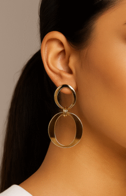 Kissmis Anti-Tarnish Double Circle Drop Earrings – Gold