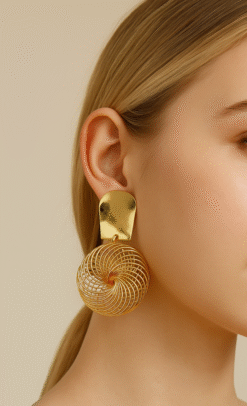 Kissmis Anti-Tarnish Golden Infinity Swirl Statement Earrings