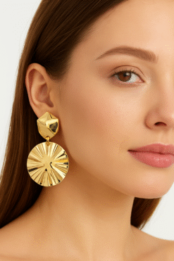Kissmis Anti-Tarnish Rippled Disc Statement Earrings – Gold
