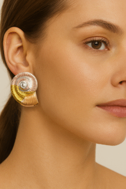 Kissmis Anti-Tarnish Spiral Seashell Stud Earrings – Tri-Tone Gold