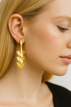 Kissmis Anti-Tarnish Triple Fan Drop Earrings – Gold
