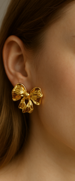 Kissmis Polished Bow Knot Earrings – Gold Finish
