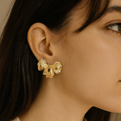 Kissmis Polished Bow Knot Earrings – Gold Finish
