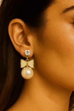 Kissmis Anti-Tarnish Bow Pearl Drop Earrings – Gold Finish