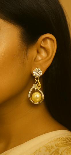 Kissmis Anti-Tarnish Pearl Drop Halo Earrings – Gold Finish
