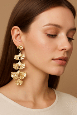 Kissmis Anti-Tarnish Ginkgo Cascade Statement Earrings