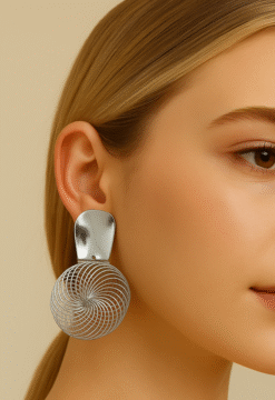 Kissmis Anti-Tarnish Spiral Swirl Statement Silver Earrings