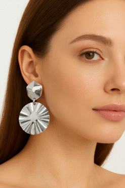 Kissmis Anti-Tarnish Rippled Disc Statement Earrings – Silver