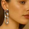 Kissmis Anti-Tarnish Polished Chain-Link Statement Earrings – Silver Finish