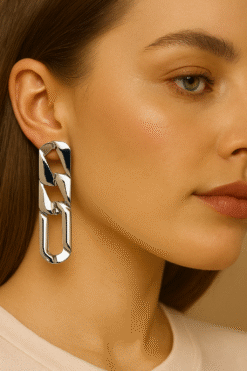 Kissmis Anti-Tarnish Polished Chain-Link Statement Earrings – Silver Finish