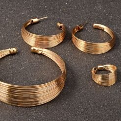 Kissmis Anti-Tarnish Gold-Tone Multi-Layer Wire Jewelry Set