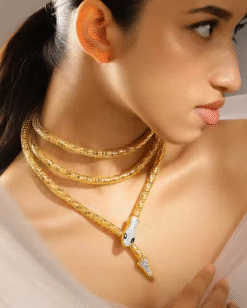 Kissmis Luxe Gold Snake-Design Lariat Necklace
