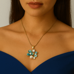 Kissmis Anti-Tarnish AquaBloom Gold-Tone Crystal & Pearl Floral Pendant Necklace