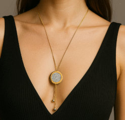 Kissmis Anti-Tarnish Gold-Tone Minimalist Round Pendant Lariat Necklace