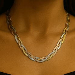 Kissmis Anti-Tarnish Festive Glow Braided Tricolor Necklace – Silver End Finish