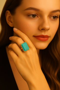 Kissmis Anti-Tarnish Aqua Glow Rectangular Statement Ring