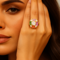 Kissmis Anti-Tarnish Sunburst Gemstone Diamond Ring