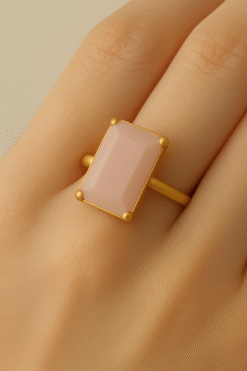 Kissmis Anti-Tarnish Nude Pink Matte Gemstone Gold-Tone Statement Ring