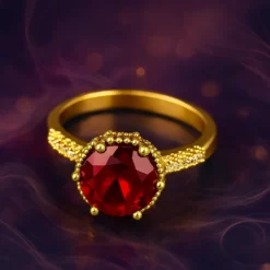 Kissmis Anti-Tarnish Radiant Red Gemstone Gold-Tone Ring