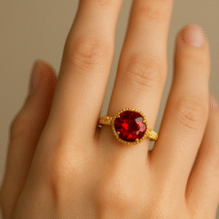 Kissmis Anti-Tarnish Radiant Red Gemstone Gold-Tone Ring