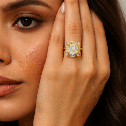 Kissmis Anti-Tarnish Gold Finish Square-Cut Adjustable Statement Ring