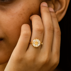 Kissmis Radiant Glow Gold Finish Square Crystal Adjustable Ring