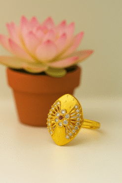Kissmis Anti-Tarnish Ornate Floral Statement Ring – Gold Finish & Diamond Ruby Accents