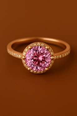 Kissmis Rose Gold Pink Solitaire Halo Ring