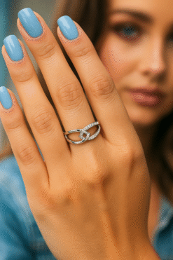 Kissmis Anti-Tarnish Ocean Wave Crystal Band Ring – Silver Finish