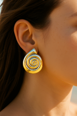 Kissmis Anti-Tarnish Aurora Spiral Statement Earrings – Gold Tone Finish