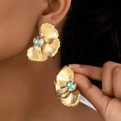 Kissmis Anti-Tarnish Golden Bloom Crystal Petal Earrings